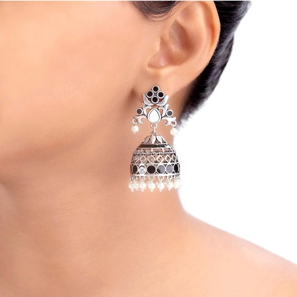 Trendy Jewels Silver and Black Jhumka Earrings - Picture 4 of 7